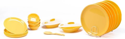 Signoraware Plastic Round Dinner Set (Lemon Yellow) - 23 Pieces
