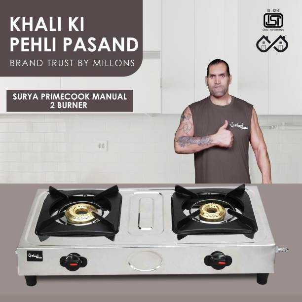 Sigri-wala Surya ISI Certified Stainless Steel Door Step Warranty Stainless Steel Manual Gas Stove  (2 Burners)