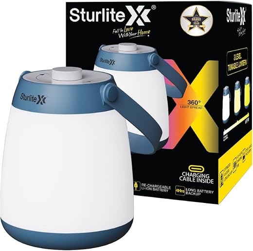 Sturlite Dom 6 Watt LED Lantern| 2000mAh Rechargeable Battery| 3 Level Lighting| 8 Hrs Charging Time| 4 Hrs Long Battery Backup| Type C-Cable with Over-Charge Protection| 360° Turnable Emergency Light