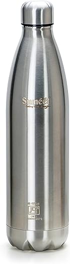 Sumeet Thermo1000 Stainless Steel 24 Hours Hot & Cold ISI Certified Double Walled Leak Proof Vacuum Flask/Water Bottle for Office/School/College/Gym/Picnic/Home/Trekking- 1000ml, Silver