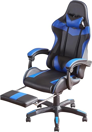 Sunon Ergonomic Gaming Chair with High-Back Recliner, Adjustable Armrests, and Footrest Perfect for Racing, Office, and Home Use,3 Years Warranty, Faux Leather, Black & Blue