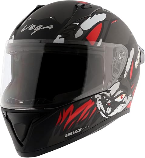 Vega Bolt Bunny an ISI and DOT Certified Full Face Helmet for Men and Women Dull Black Red, Size: L(59-60 cm)