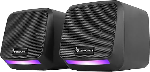 ZEBRONICS Igloo 1, 2.0 USB Computer Speakers, 8 Watts, Multicolor LED, USB Powered, AUX, Volume Control Pod for PC, Laptops, Desktop