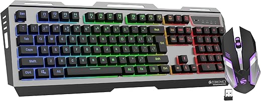 ZEBRONICS TRANSFORMER PRO Gaming Wireless Keyboard & Mouse Combo with 2.4GHz, Aluminum Body, Built in Battery, MultiColor LED Modes, Type C, Double shot Keycaps, up to 4000 DPI