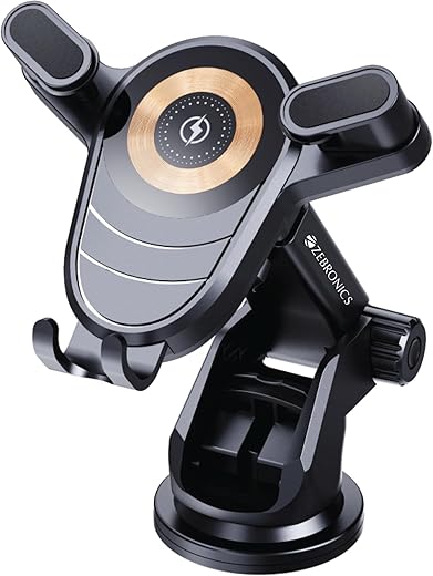 ZEBRONICS WCC150, Wireless Car Charger, 15W Fast Charging, Upto 6.8 inches, 360° Rotatable + 180° Tilt Adjustments, 60mm Extendable Telescopic Arm, Strong Suction Cup, 1 Meter Cable