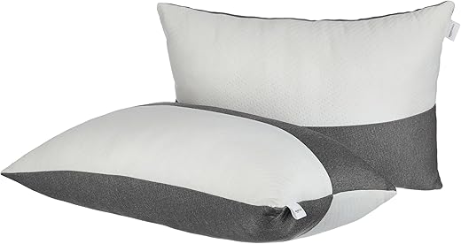 amazon basics Hollow Fiber Sleeping Pillow | Soft and Fluffy | Adjustable Height | Set of 2 | White and Grey (27 x 16 Inches)