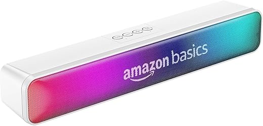 amazon basics Wireless Soundbar with Bluetooth, USB and Party RGB Lights for Tv, Mobile, Pc, Tablets, and Laptops, 16W (White)