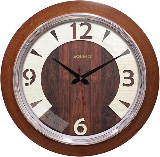 Amazon Brand - Solimo Stylish Numbers Wall Clock | Wooden | Silent Sweep Movement | 16 Inch | Brown