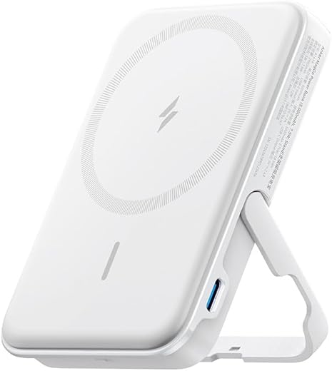 Anker 322 Magnetic Wireless Power Bank (MagGo), 5,000 mAh, with 12W USB C Output, with Mobile Stand, Compatible with iPhone15/15+/15 pro/15 pro max/ 14/13/12 & Android Series - White