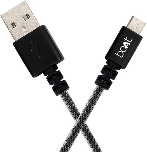 boAt Micro USB 500 Tangle-free, Sturdy Micro USB Cable with 2.4A Fast Charging & 480mbps Data Transmission, 10000+ Bends Lifespan & Extended 1.5m Length Black)