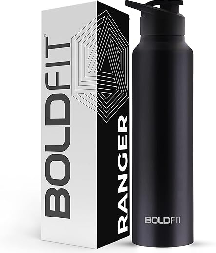 Boldfit Water Bottles Stainless Steel Water Bottle 1 Litre Steel Water Bottles for School, Office, Home, Gym 1 Litre Water Bottle for Men Leakproof, Rust free Steel Bottle -1000 ml Water Bottle Black