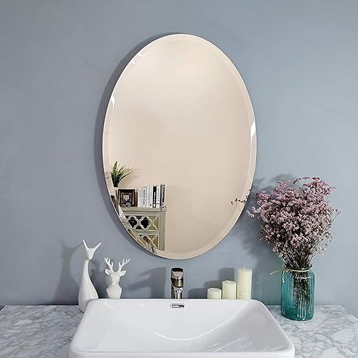 Creative Arts n Frames 5mm Thick Exquisite Beveled Frame Less Oval Wall Mount Mirror for Bathroom, Washroom and Wash Basin Home Decor Items (12x18 Oval Beveled)