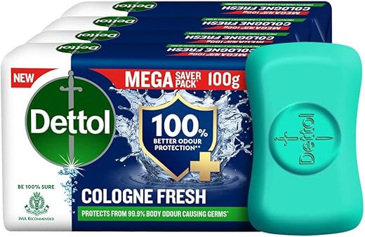 Dettol Cologne Fresh Bathing Soap Bar with 100% better odour protection- 100g Pack of 4, (400gm)