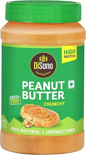 DiSano Natural Peanut Butter Crunchy 1Kg, Unsweetened, High Protein Peanut Butter (30G), No Added Sugar Or Salt, Vegan, 100% Roasted Peanut Butter Roasted Peanut Butter