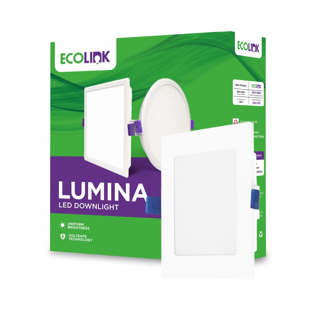 EcoLink Lumina 10-watt Square LED Downlighter | LED Ceiling Light for Home and Hall | Cut Out: 4 inch,Color: Cool Day Light, Pack of 1