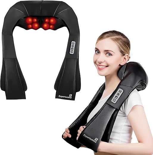 Expertomind Cervical Massager for Neck & Shoulder Pain Relief | Shiatsu Body Massager With Infrared Kneading Nodes | Relieves Muscular Tension & Stiffness | Electric Powered | Variable Intensity