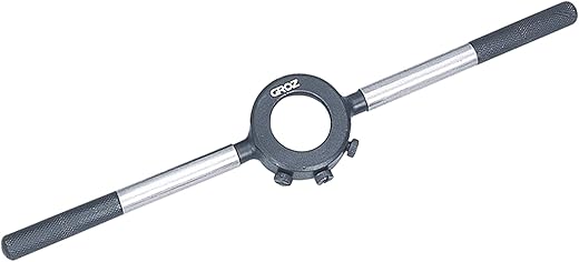 GROZ Die Stock Holder| Ideal for Holding Round Dies for Efficient Cutting of External Threads| Rugged All Steel Construction| Powder Coated Body| Suitable for Die Size: 1”| Length: 8-1/4”| DS/0-1