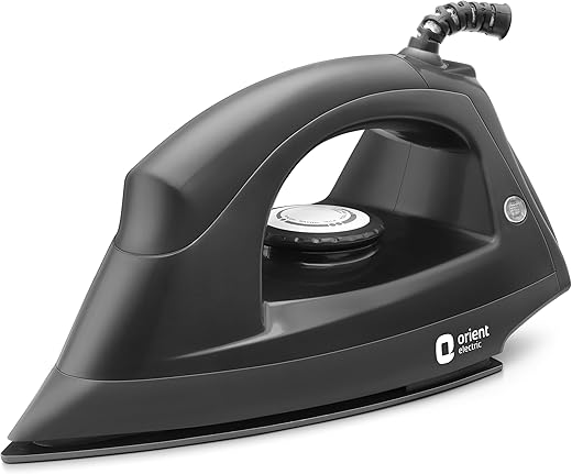 Orient Electric DIFG10GP Fabriglide 1000 W Dry Iron | German-made Weilburger coating on the soleplate| Silver Layered Thermostat for Better Heat Conductivity | 2 Year Warranty by Orient| Black & Grey