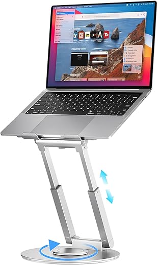 proffisy Laptop Stand for Desk Sitting/Standing Laptop Riser with 360 Degree Rotation Height Adjustable up to 18.9-inch Ergonomic Aluminum Laptop Holder for 11-17.3 inch Laptop Office Home, Silver