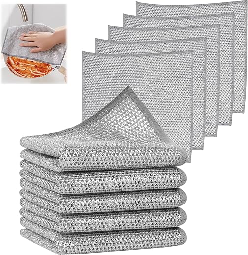 SINLAND Multipurpose Wire Dishwashing Rags Non-Scratch Cleaning Cloths Double-Sided Mesh Metal Wire Cleaning Cloth for Dishes Sinks Counters Stove Tops Easy Rinsing 7.87x7.87Inch 10 Pack