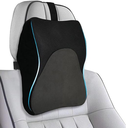 Trajectory Car Headrest Pillow in Memory Foam for Orthopedic Neck Pain During Travel in Car or use as Office Chair Pillow for Man and Woman I Cover Washable I Black