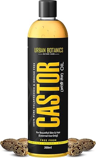 UrbanBotanics® Cold Pressed Castor Oil for Hair Growth, Skin Care, Moisturising Dry Skin, Nails, Eyelash - Virgin Grade - 200ml