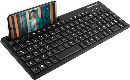 ZEBRONICS K36 Wired USB Keyboard with 106 Keys, Slim Design, Smartphone Holder, Retractable Stand, 1.2m Cable Length with Â‚Rupee Key