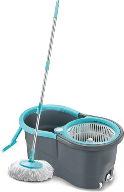 3D METRO SUPER STORE Gamma with 360° Spinner 2 Microfiber heads & Twin Bucket Mop Set  (Grey, Blue)