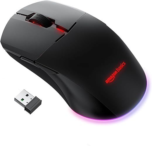amazon basics - Pro Series - Dual Connectivity Rechargeable Gaming Mouse (Bluetooth/Wireless) with 8 Programmable Buttons, 16000 DPI Optical Sensor