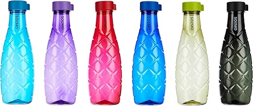 Amazon Brand - Solimo 1 Lt Water Bottle | Multicolor | Set Of 6 (Xing) - Polyethylene Terephthalate
