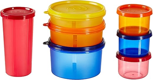 Amazon Brand - Solimo Food Saver Combo - Set of 7 Plastic Lunch Box & Left Over Multi Purpose Containers (535ml x 1, 290ml x 1, 190ml x 1, 350ml x 1, 150ml x 3)