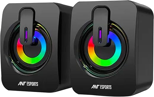 Ant Esports GS170 Gaming Speaker for PC, Stereo 2.0 USB Powered Desktop Speaker with 3.5 mm Aux-in, in-line Volume Control, RGB LED Lights Mini Multimedia Speakers for PC, Laptop, Tablet, Cellphone