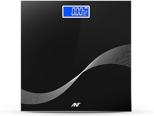 ANT Flora Wave Digital Weighing Scale, Highly Accurate Digital Bathroom Body Scale, Precisely Measures Weight up to 180Kg - Black