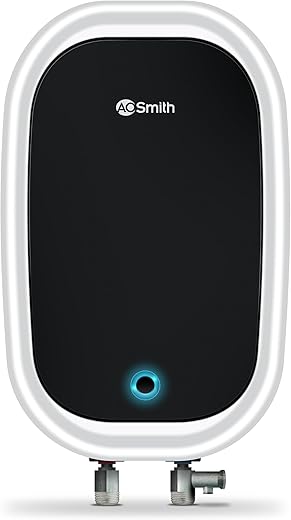 A.O. Smith EWS-5 White | 5 Litre 3KW Instant Water Heater (Geyser) with shock proof Outer Body |5 Levels safety shield |Made for Kitchen and Bathroom Applications, Wall Mounting