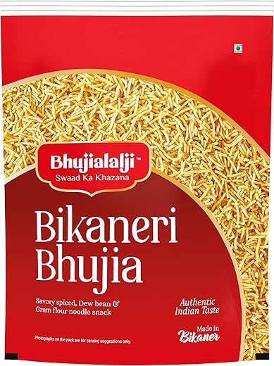 Bhujialalji Bikaneri Bhujia (pack of 1) 1kg Rajasthani Bhujia Namkeen with Dew beans,gram flour and indian Spices | All time favourite indian snacks/Namkeen | Ready to eat