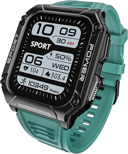 boAt Wave Armour 2 Smart Watch w/ 1.96" (4.9 cm) HD Display,BT Calling, Coins, Rugged Design,100+Watch Faces,Compass Feature,Big Box Speakers, HR&SPO2 and Stress Monitoring,IP68(Teal Green)