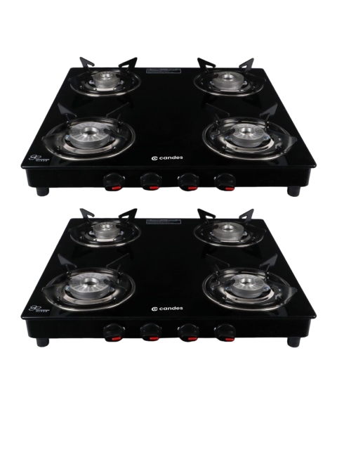 Candes Black 2 Pieces Glass 4 Burner Gas Stoves