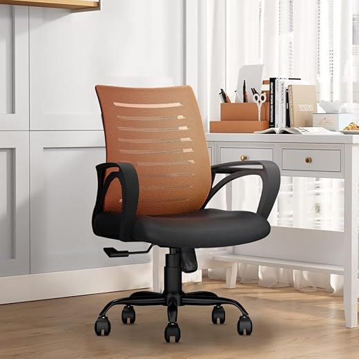 CELLBELL Desire C104 Mesh Mid Back Ergonomic Office Chair/Study Chair/Revolving Chair/Computer Chair for Work from Home Metal Base Seat Height Adjustable Chair (Orange)