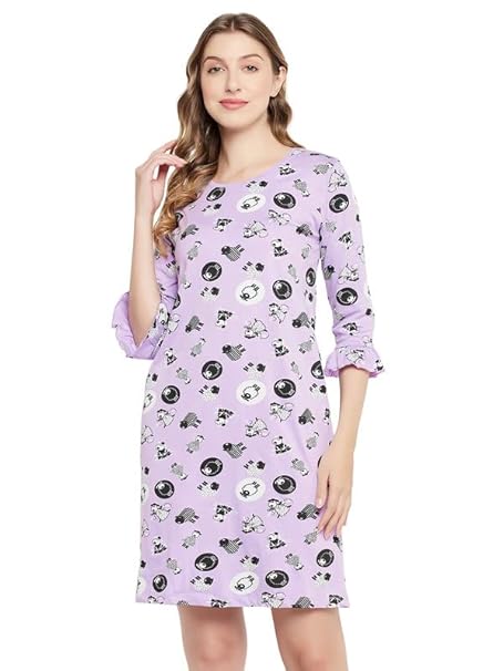 Clovia Women's Cotton Knee Length Casual Regular Night Gown