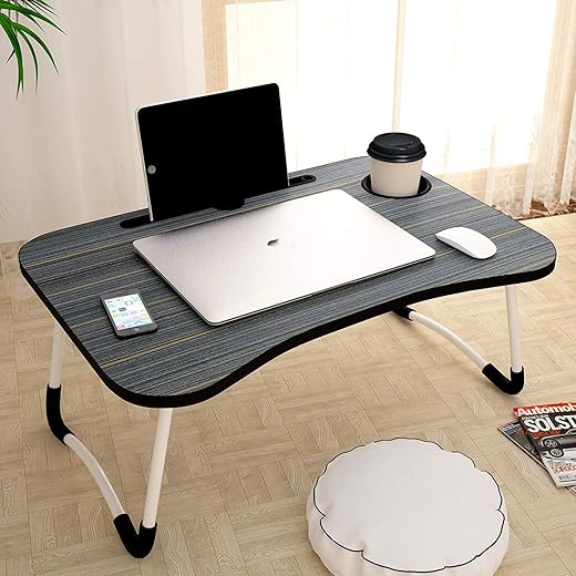 CLUC Foldable Wooden Laptop Bed Tray Table,Multifunction Lap Tablet Desk With Cup Holder,Perfect For Eating Breakfast,Reading Book,Working,Watching Movie On Bed(Black).,40 Centimeters,60 Centimeters