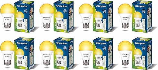 Crompton Dyna Ray LED Bulb | 9W | Warm White | E27 Base | 180 Degree Coverage | 4kV Surge Protection | 440V High Voltage Protection | Pack of 8