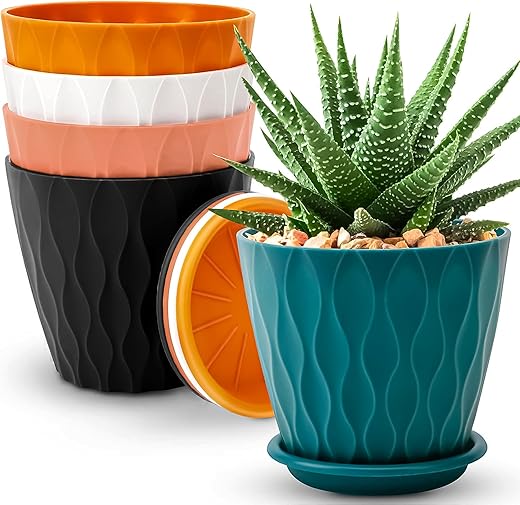 Eightiz Pack of 5 Round Flower Pots for Home Planters, Terrace, Garden Etc | Multicolor | Suitable for Home Indoor & Outdoor Gardening Plants(Mix Colour)