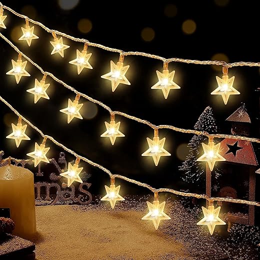 Gesto Serial String Star Lights for Decoration - 14 LED Star Fairy Lights Waterproof Indoor Outdoor for Home Decoration, Christmas Tree Decoration, Diwali Decoration, Birthday Party (Warm White)