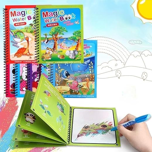 GRAPHENE® Pack of 5 Magic Water Coloring Doodle Book & Magic Pen Reusable Magic Water Quick Dry Book Water Coloring Book Doodle with Magic Pen Painting Board for Children Education Drawing Pad