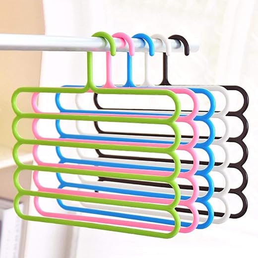 INOVERA (LABEL) Plastic Inovera 5 Layer Pants Clothes Hanger Wardrobe Storage Organiser Rack (Set of 6), 32Lx1Bx33H Cm (Assorted Colour)