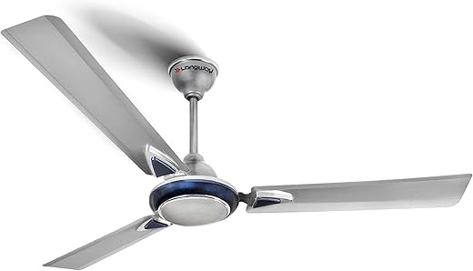 LONGWAY Starlite-1 P1 1200 mm/48 inch Ultra High Speed 3 Blade Anti-Dust Decorative Star Rated Ceiling Fan (Silver Blue, Pack of 1)