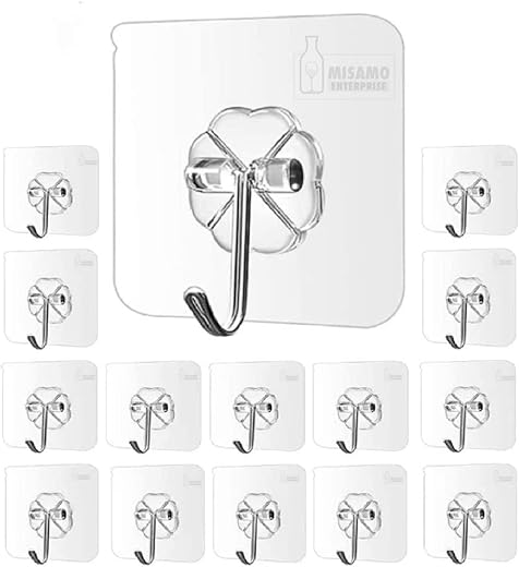 Misamo Enterprise PVC Wall Hooks, Pack of 15, Transparent
