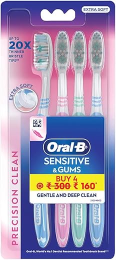 Oral B Ultrathin Sensitive Manual Toothbrush for adults, Multicolor- (Buy 2 Get 2 Free)