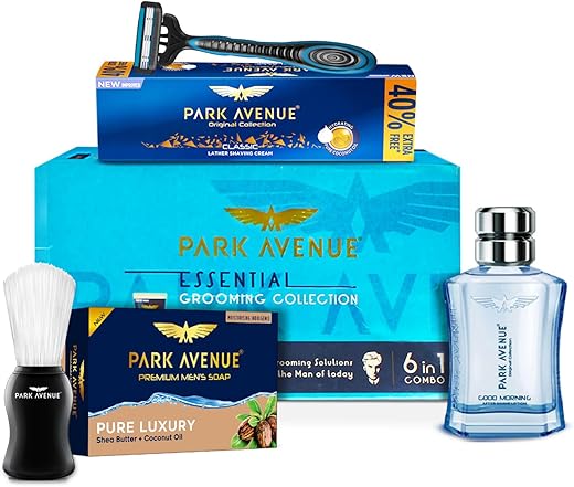 Park Avenue Essential Grooming Collection 7 in-1 Combo Grooming Kit for Men | Gift Set for Men | Shaving Kit for Men | Shaving Foam | After Shave | Gift Hamper for Men, Husband, Boyfriend | Free Travel Pouch Inside