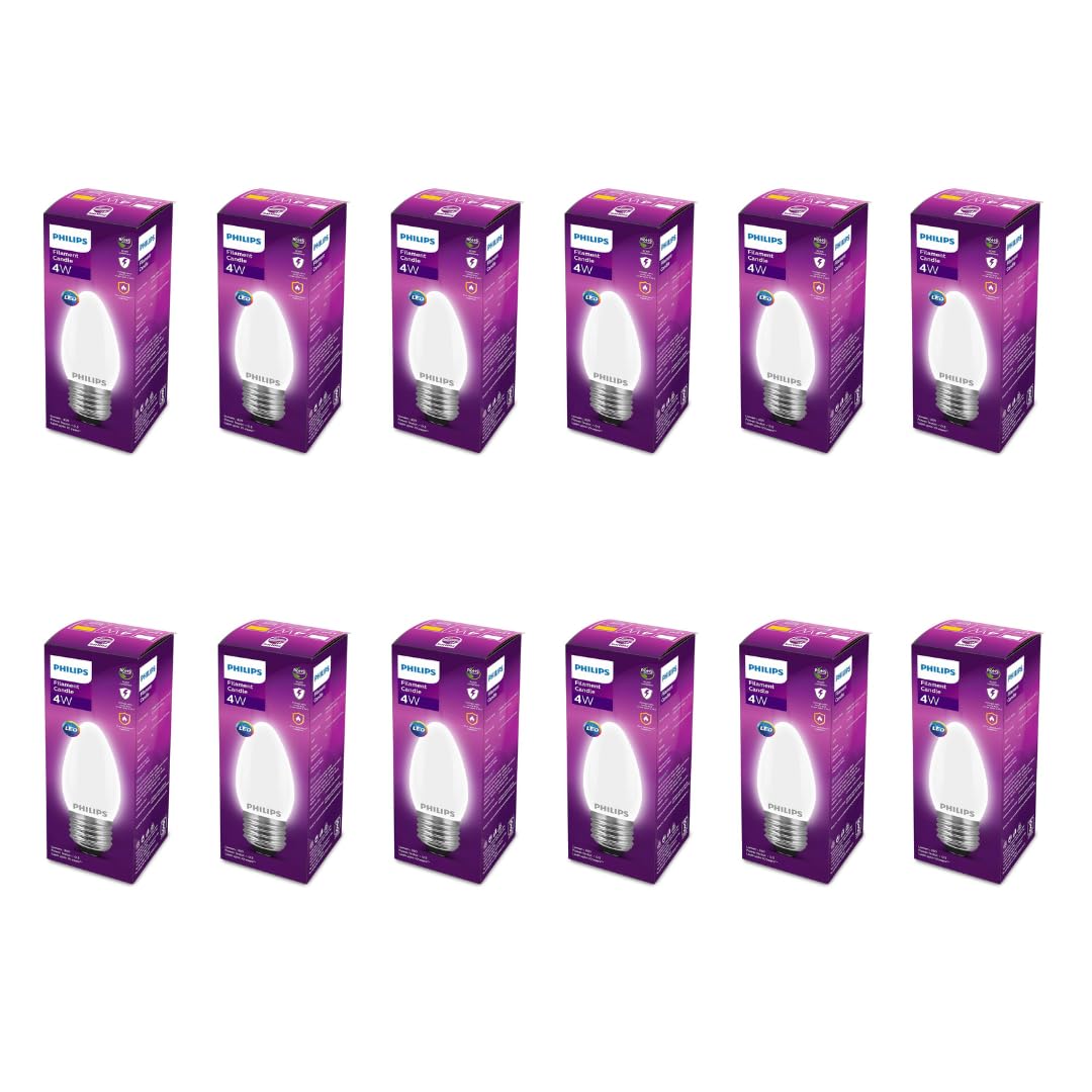 PHILIPS 4-Watt 400-lumen Frosted Candle E27 Base (Cool White, Pack of 12) - Decorative, Ambience for Chandeliers, Wall lights, Desk lamps, Floor lamps
